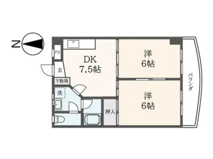 コミュニティー・トーケン(2DK/1階)の間取り写真