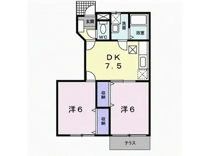 アンソレイエB(2DK/1階)の間取り写真