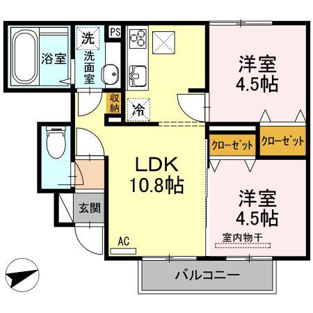 ＪＲ日豊本線 苅田駅 徒歩21分 2階建 築9年(2LDK/1階)の間取り写真