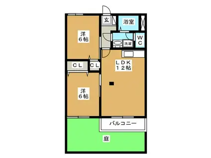 サンライズハイツA棟(2LDK/1階)の間取り写真