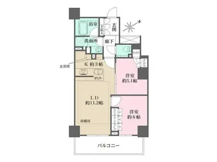 ザ・パークハウス三田ガーデン タワー棟ザ・パークハウスミタガーデン(2LDK/2階)の間取り写真