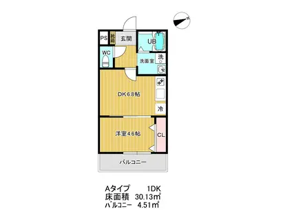 TYハイツ 東難波町(1DK/2階)の間取り写真