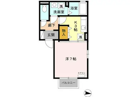 ウィルモアST(1K/2階)の間取り写真