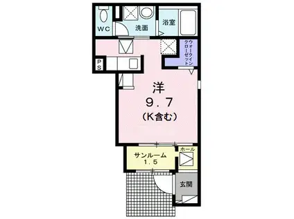 D.KOKONA A(ワンルーム/1階)の間取り写真