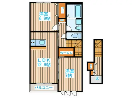 モンターニュB(2LDK/2階)の間取り写真