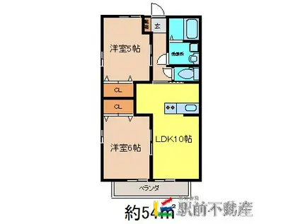 プラネット(2LDK/2階)の間取り写真