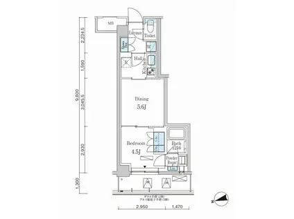パークアクシス市谷左内町(1DK/3階)の間取り写真