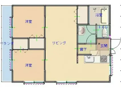 フレシール若草(2LDK/2階)の間取り写真