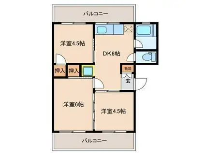 ファーストライフ谷川(3DK/3階)の間取り写真