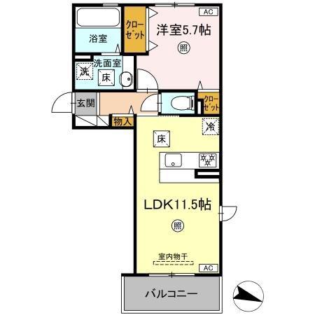 アテリア伍番館(1LDK/1階)の間取り写真