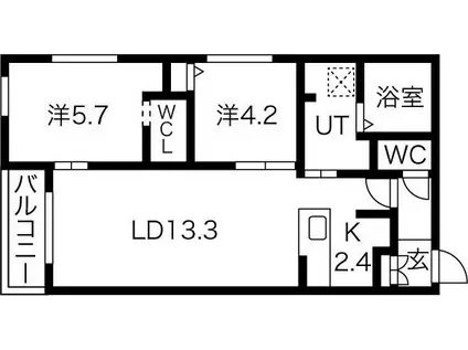 GEレジデンス琴似(2LDK/4階)の間取り写真