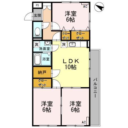 アイリス八橋(3LDK/3階)の間取り写真
