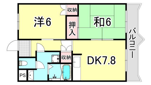 コンフォート南塚口PII(2DK/3階)の間取り写真