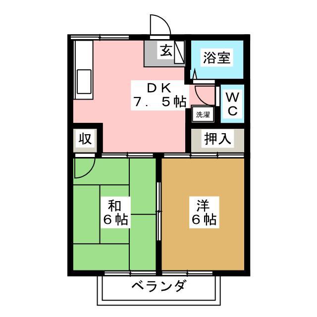 プレジールアズマB棟(2DK/2階)の間取り写真