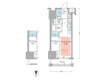アーバネックス深川住吉III(1DK/12階)の間取り写真