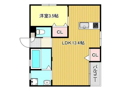 バンディエラI(1LDK/2階)の間取り写真