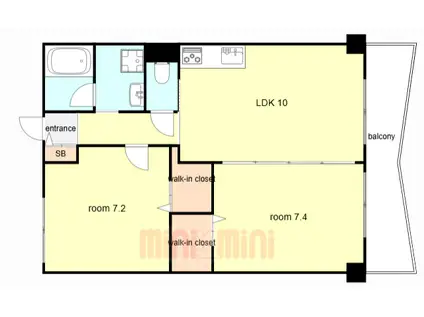 サントル・リヴァージュ参番館(2LDK/5階)の間取り写真