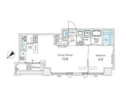 IS銀座レジデンス(1LDK/12階)の間取り写真