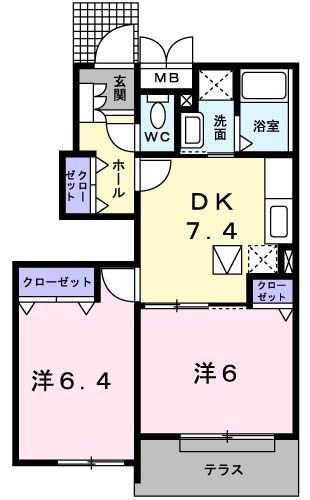 スローモーションC(2DK/1階)の間取り写真