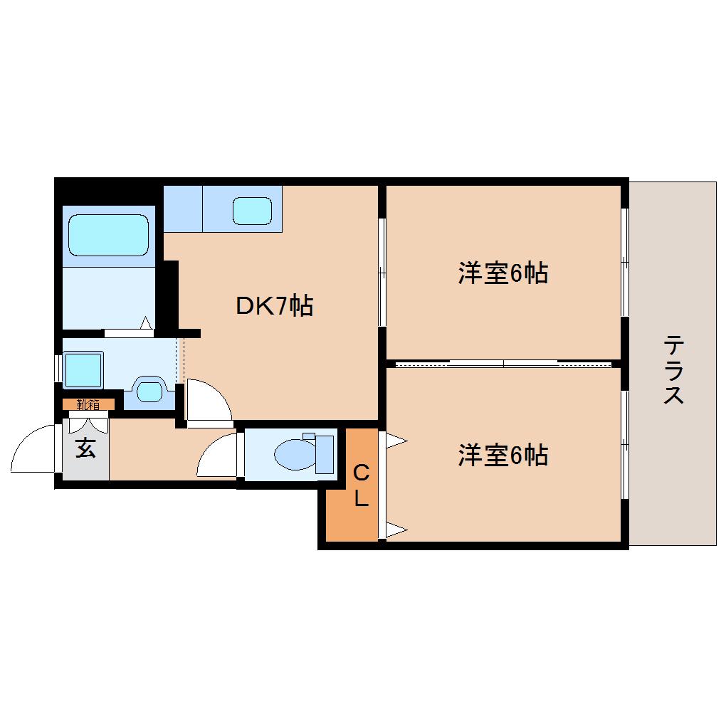 アーバン西大和Ⅲ(2DK/1階)の間取り写真