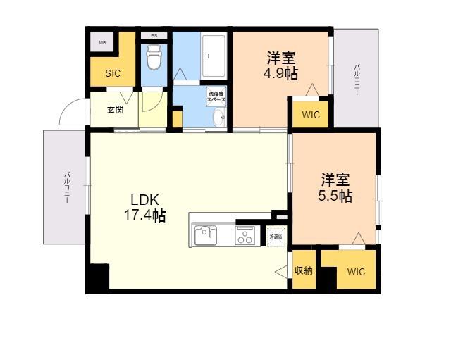 THE STAGE西新(2LDK/2階)の間取り写真