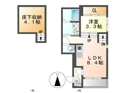 ハーモニーテラス六番町(1LDK/1階)の間取り写真