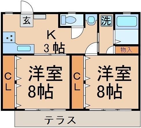 富岳荘(2DK/2階)の間取り写真