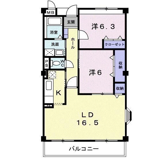 ウエスト プレイス(2LDK/4階)の間取り写真