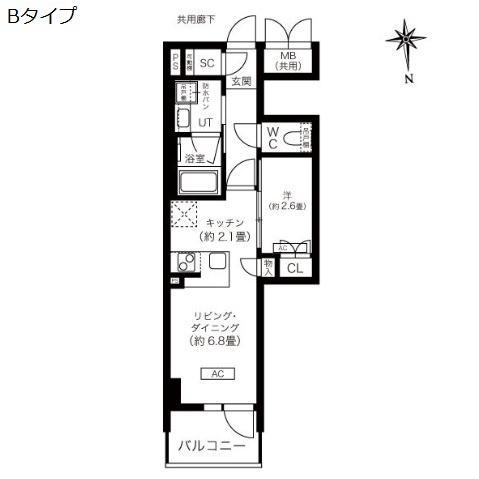 K-COURT谷町四丁目(1LDK/11階)の間取り写真