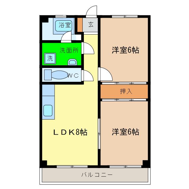 ベルシャトウ白亜(2DK/3階)の間取り写真