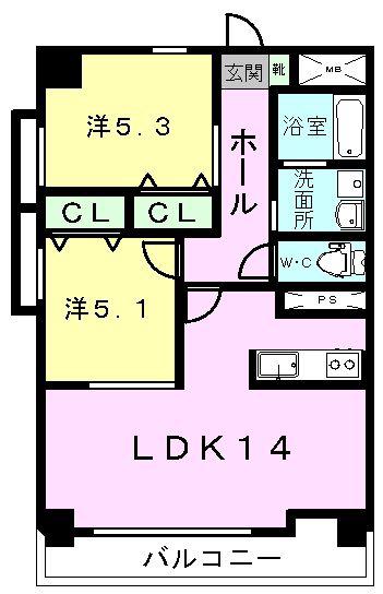 ブルーム(2LDK/2階)の間取り写真