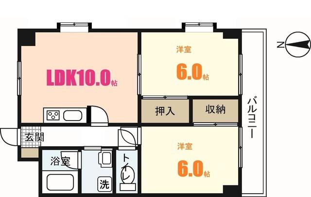 グリーンハイツ西原(2LDK/4階)の間取り写真