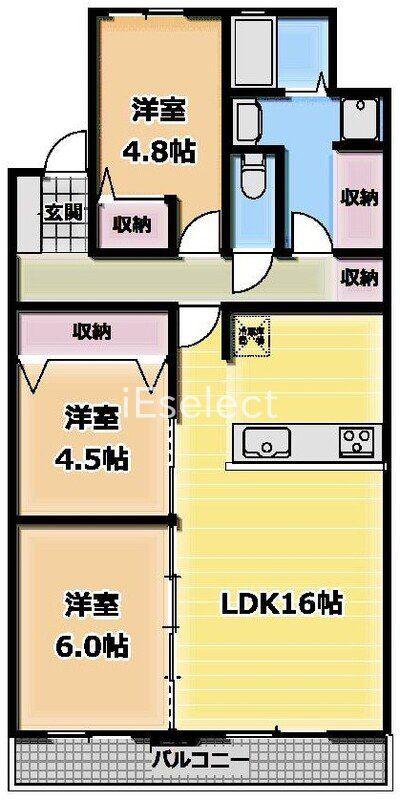 ラポール観山(3LDK/3階)の間取り写真