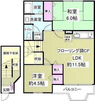 ガーデントップヒルズA2(2LDK/2階)の間取り写真