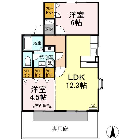 シルキーハウス A(2LDK/1階)の間取り写真