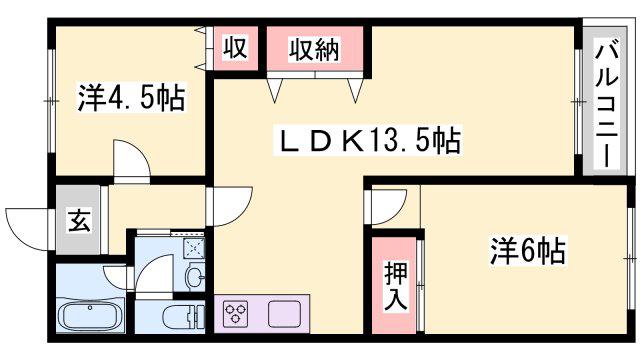カンパーナ城の東(2LDK/4階)の間取り写真