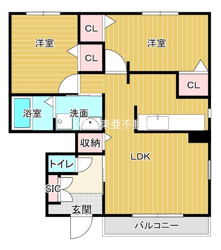 シャンブレー(2LDK/1階)の間取り写真