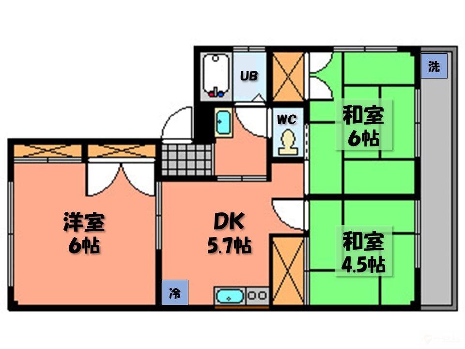 緑町ハイツ(3DK/2階)の間取り写真