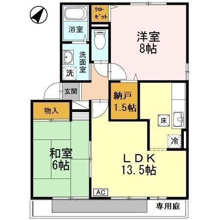 アメニティ殿山 B棟(2LDK/1階)の間取り写真