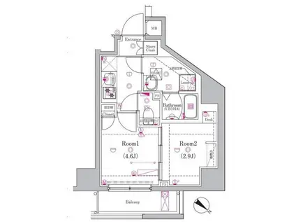 フェルクルール東京スカイテラスII(2K/8階)の間取り写真