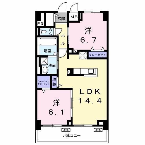 リヴェール武蔵砂川(2LDK/6階)の間取り写真