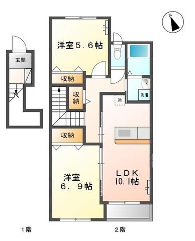 グラスオニオン(2LDK/2階)の間取り写真
