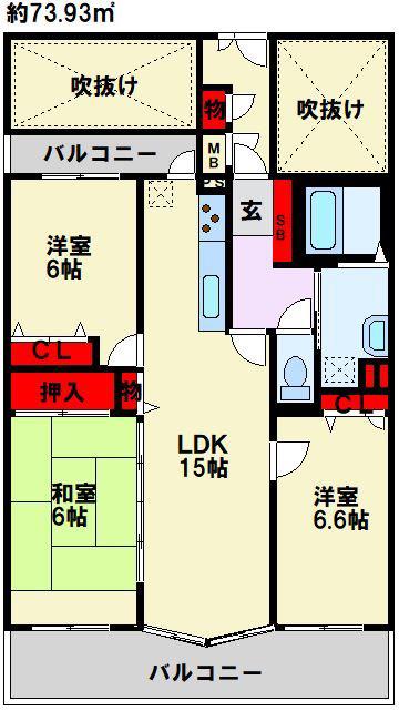 エクレール浅川II(3LDK/4階)の間取り写真