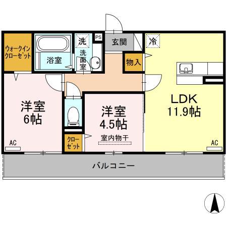 エスポワール・タカムラIIIB棟(2LDK/1階)の間取り写真