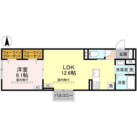 ユイエーム伊勢崎(1LDK/1階)の間取り写真