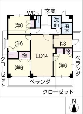 ハイツトキ(4LDK/2階)の間取り写真