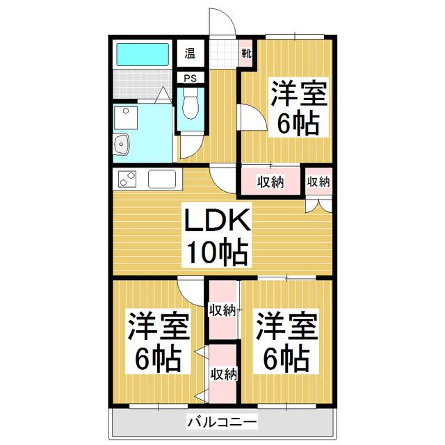 パークヒルズ松川(3LDK/3階)の間取り写真