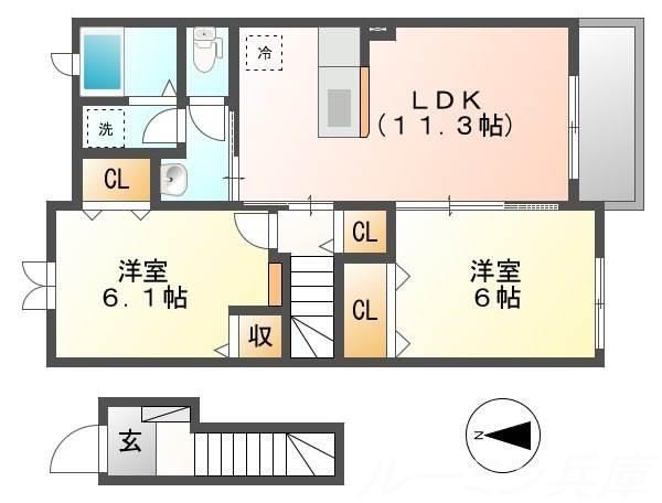 エステート社Ⅰ(2LDK/2階)の間取り写真
