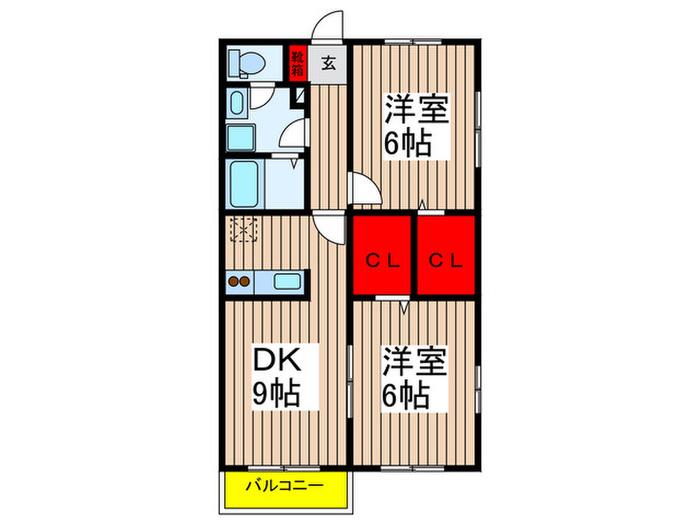 メゾンカルテット(2DK/2階)の間取り写真