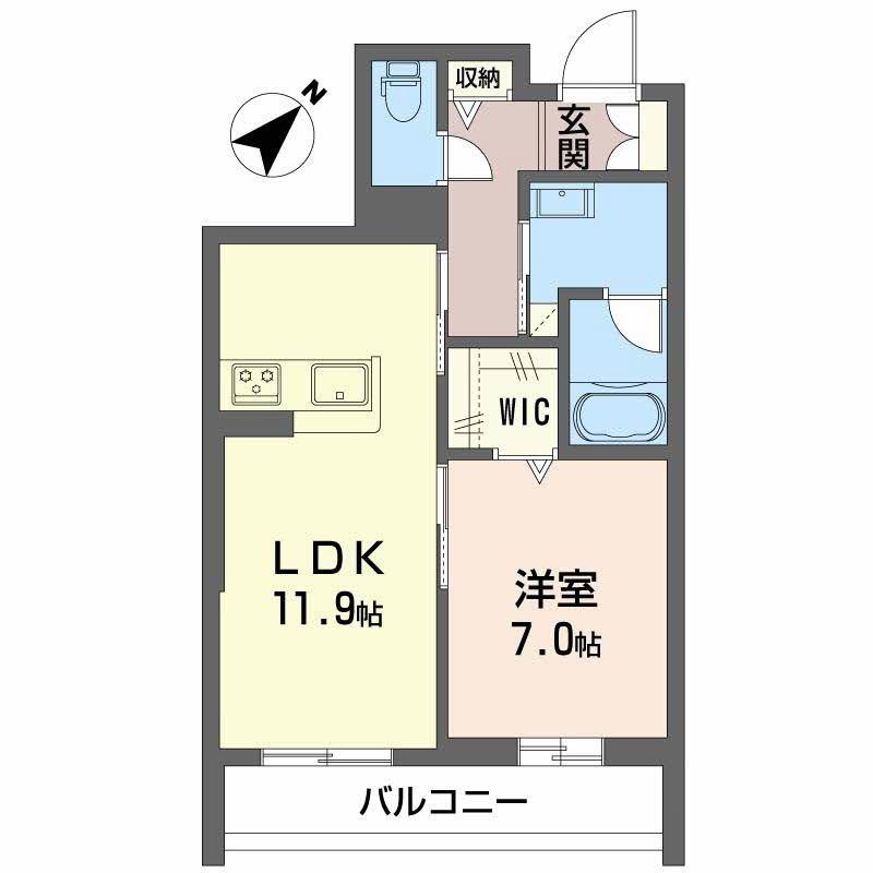 ラ シャンブル クレール(1LDK/2階)の間取り写真